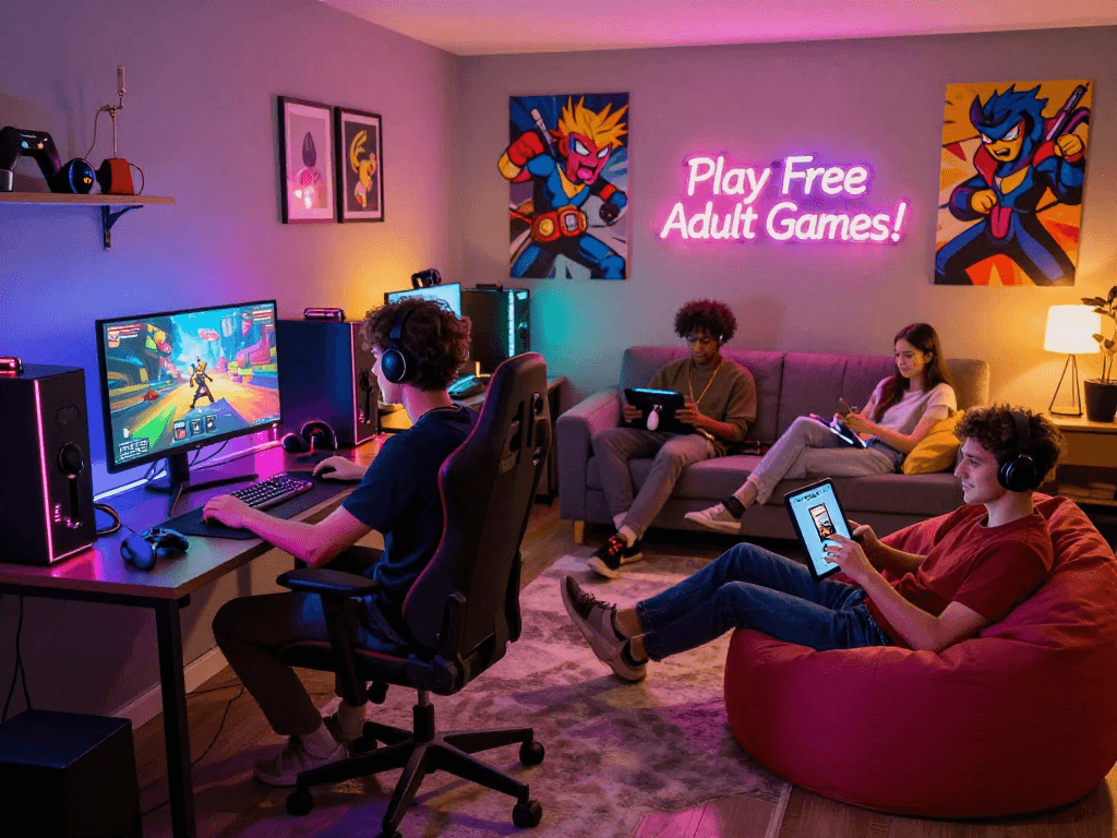 Engaging scene of players enjoying adult games online at Lewdspot, showcasing a colorful gaming environment.