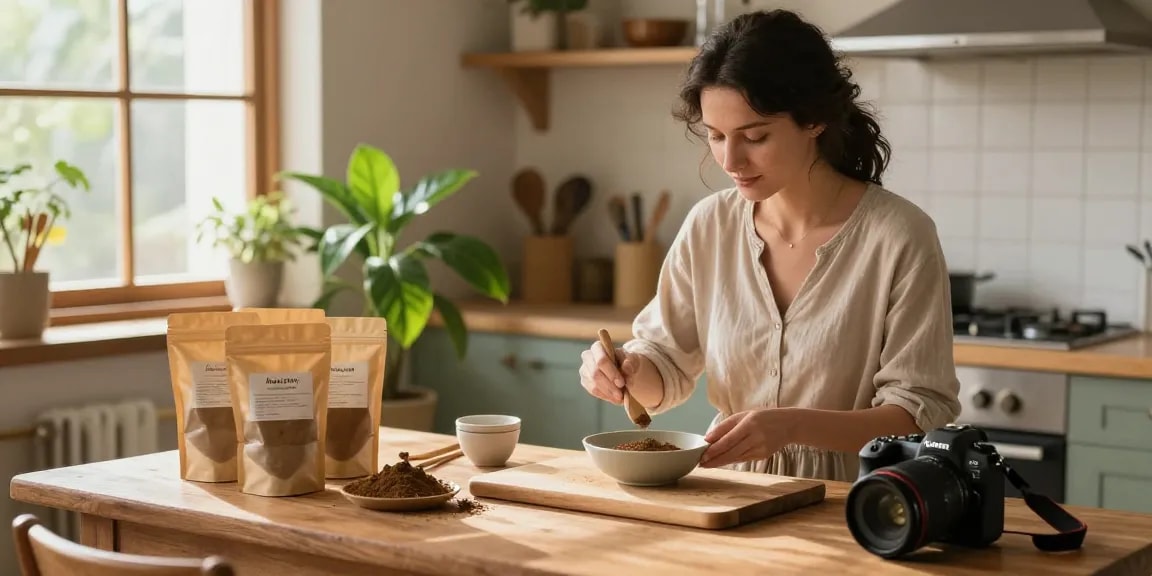 Explore premium kratom powder at behappygoleafy.com/kratom-powder in a serene kitchen setting.