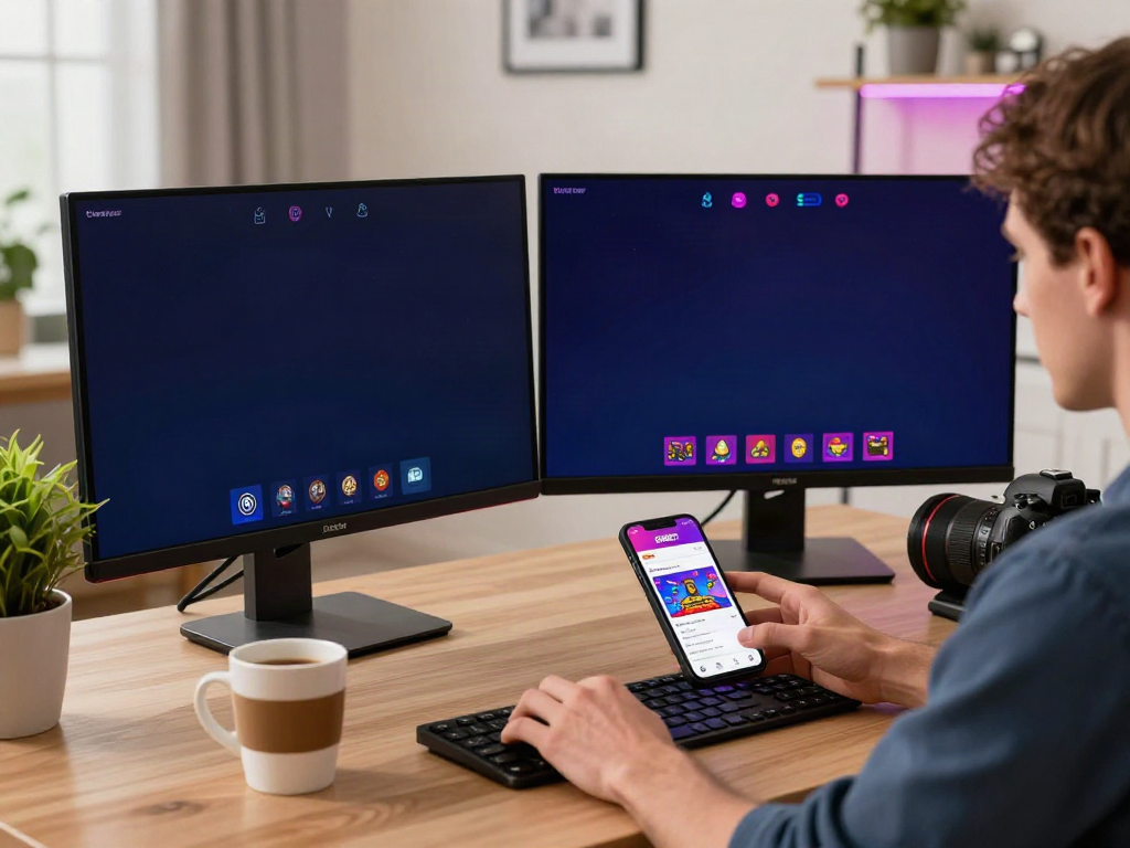 Engaged user on http://debet-onl.com playing online games in a modern home office.