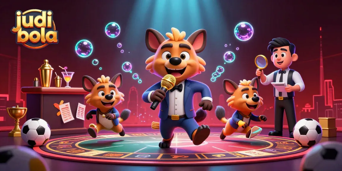 Experience the excitement of judi bola with lively hyena characters in a vibrant sports betting scene