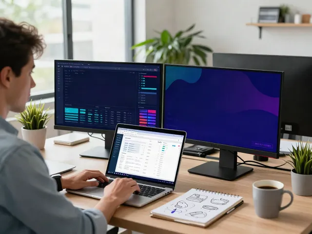Marketer using instant indexing tools in a modern office.