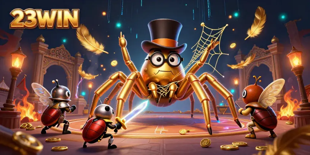 Engage in thrilling adventures with 23WIN in this vibrant casino-themed illustration.