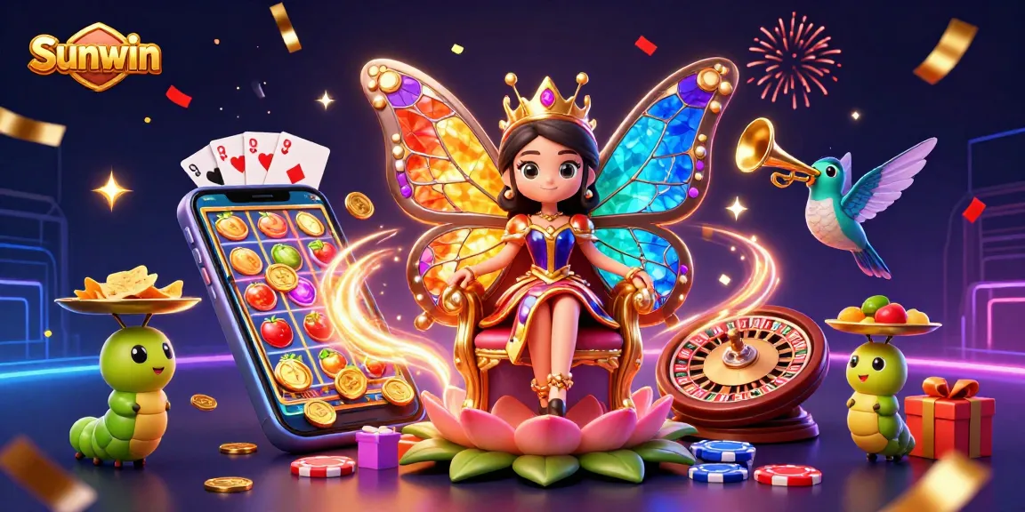 Experience the fun at Sunwin with dynamic slot games, vibrant characters, and lively casino scenes.