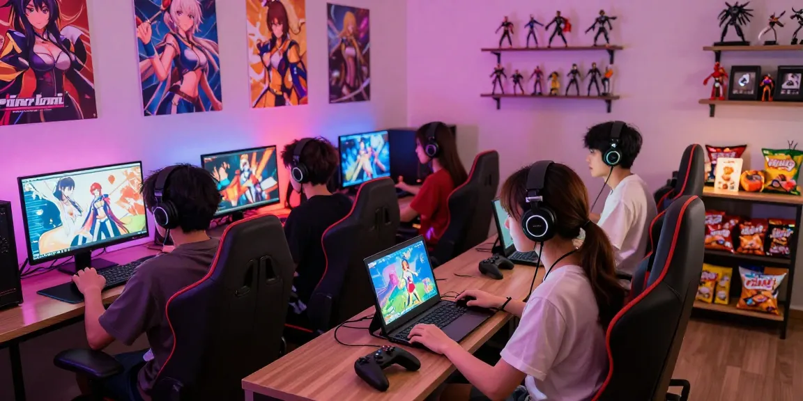 Engaging scene of gamers playing various hentai games in a cozy lounge, showcasing interactive adult entertainment.