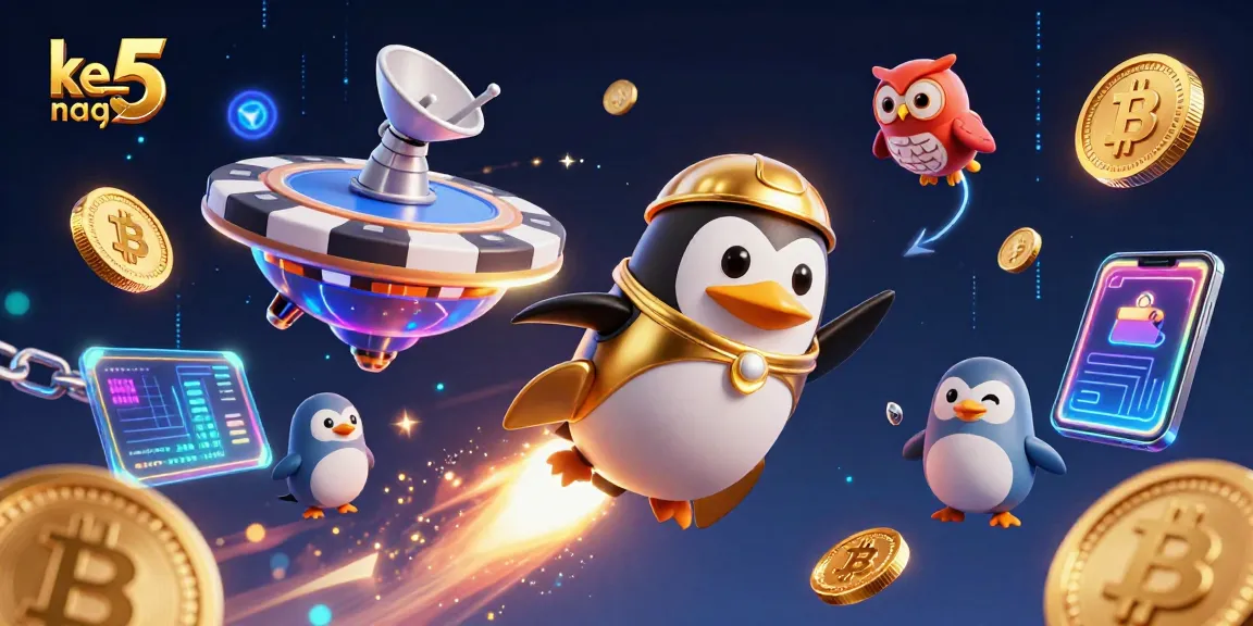 Engage with keo nha cai 5 through a thrilling space-themed casino adventure featuring a golden penguin and crypto elements.