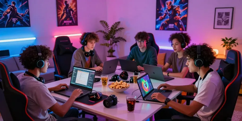 Enjoying a vibrant gaming session at nhà cái gem88 with friends in a cozy environment.