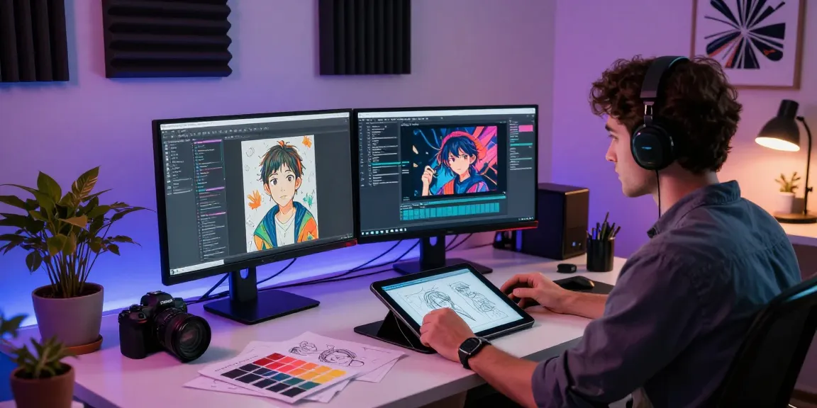 Creating captivating NSFW AI artwork in a modern digital studio.